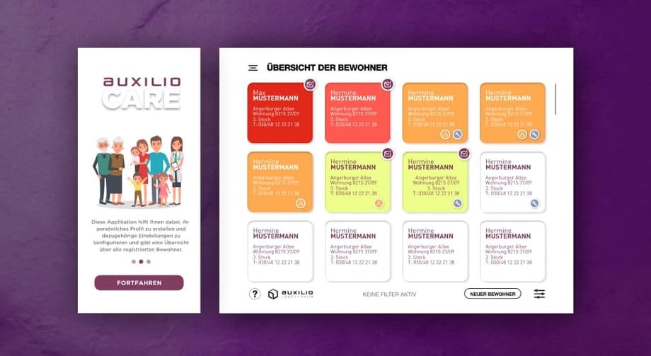 UI-Design der Auxilio CARE Webapp